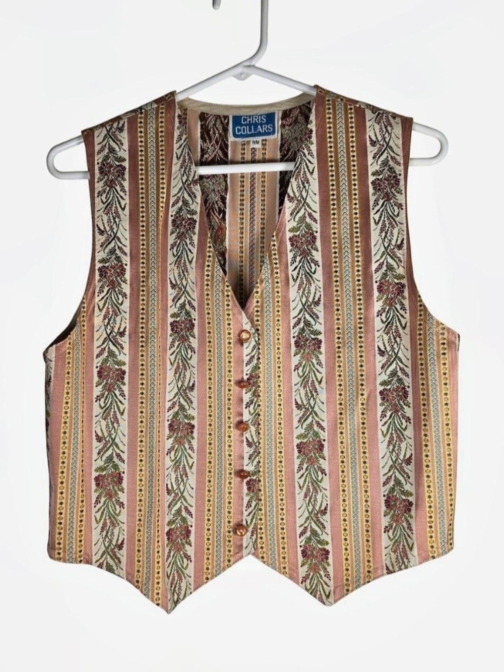 Vintage Floral Tapestry Vest Brocade Striped Cottagecore Coquette Womens 11/12